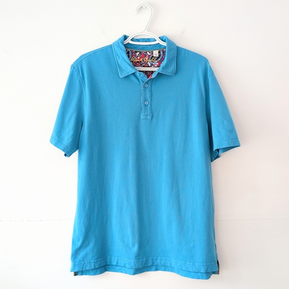 Robert Graham Aqua Blue Polo Shirt In Size M - Picture 2 of 10